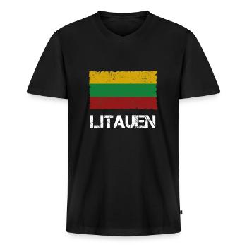 Lituanie - T-shirt encolure en V Premium bio Homme - noir - Devant - Nico (187cm)