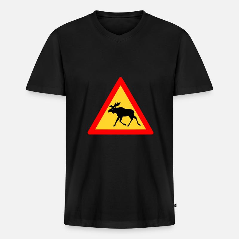 Grumpy Elch - Männer Premium Bio T-Shirt mit V-Ausschnitt - Schwarz