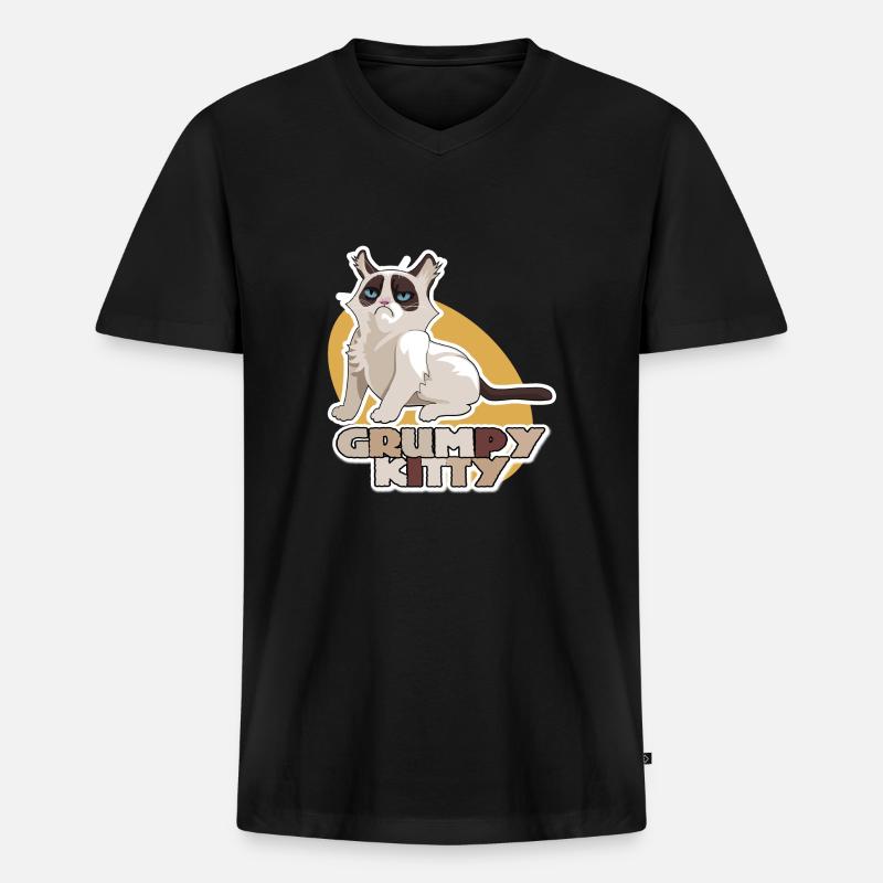 Grumpy Kitty Shirt - Männer Premium Bio T-Shirt mit V-Ausschnitt - Schwarz