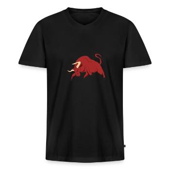 Idée cadeau Mad Bull Toro - T-shirt encolure en V Premium bio Homme - noir - Devant - Nico (187cm)