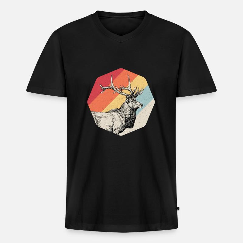 Hirsch Geweih Jäger Jagd Geschenk - Männer Premium Bio T-Shirt mit V-Ausschnitt - Schwarz