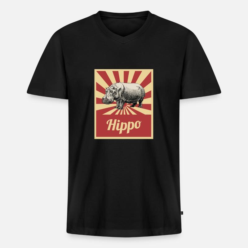 Nilpferde - Männer Premium Bio T-Shirt mit V-Ausschnitt - Schwarz