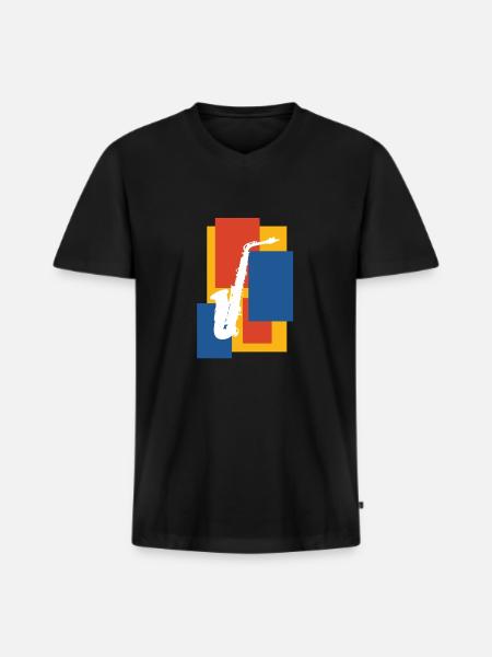 Saxophon - Männer Premium Bio T-Shirt mit V-Ausschnitt - Schwarz
