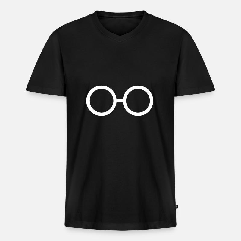 Weiße Brille - Männer Premium Bio T-Shirt mit V-Ausschnitt - Schwarz