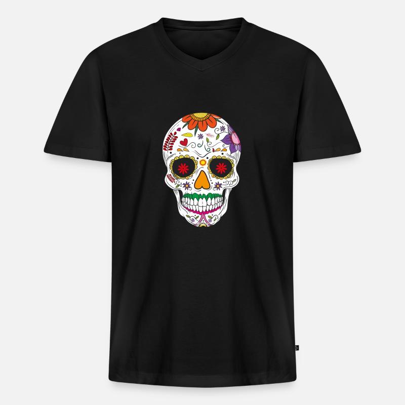 Skull - Männer Premium Bio T-Shirt mit V-Ausschnitt - Schwarz