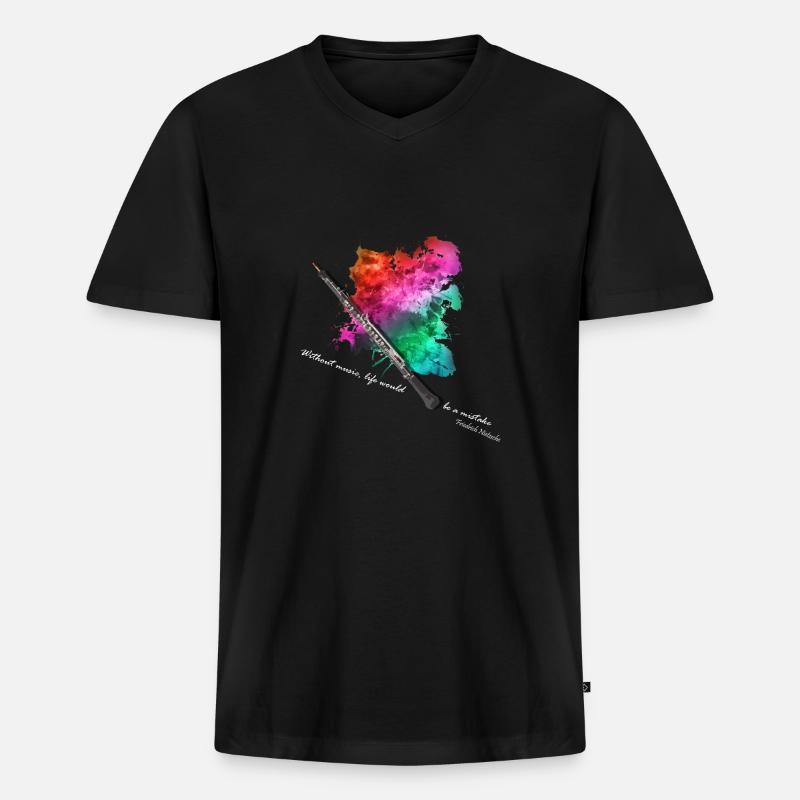 Oboe mit Farbexplosion - Männer Premium Bio T-Shirt mit V-Ausschnitt - Schwarz