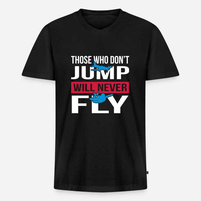 Will Never Fly Skydive - Männer Premium Bio T-Shirt mit V-Ausschnitt - Schwarz