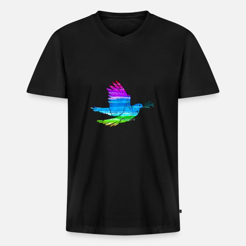 Friedenstaube - Männer Premium Bio T-Shirt mit V-Ausschnitt - Schwarz