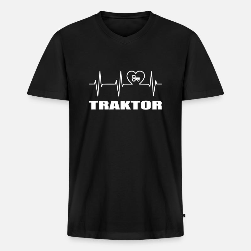 Traktor - Männer Premium Bio T-Shirt mit V-Ausschnitt - Schwarz