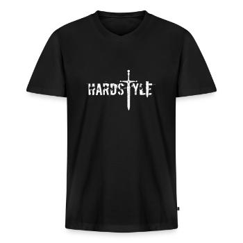 Hardstyle - Mannen Premium Bio T-shirt met V-hals - zwart - Voor - Nico (187cm)
