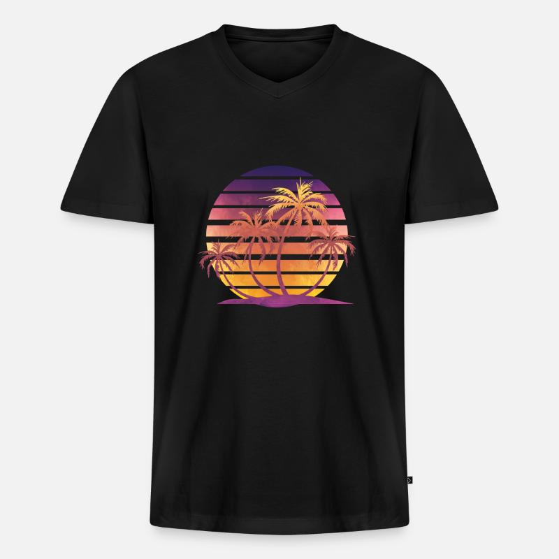 Palmen - Männer Premium Bio T-Shirt mit V-Ausschnitt - Schwarz