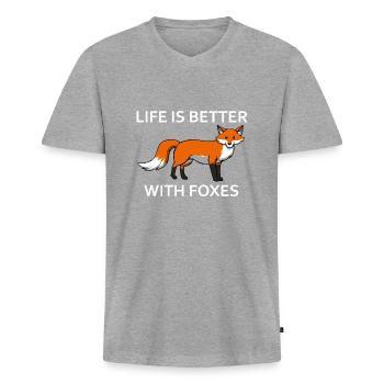 Niedlicher Fuchs Lustiger Spruch Waldtiere - Männer Premium Bio T-Shirt mit V-Ausschnitt - Grau meliert - Vorne