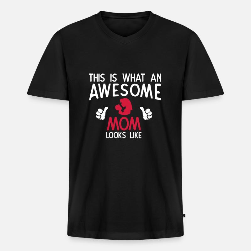 Awesome Mom - Männer Premium Bio T-Shirt mit V-Ausschnitt - Schwarz