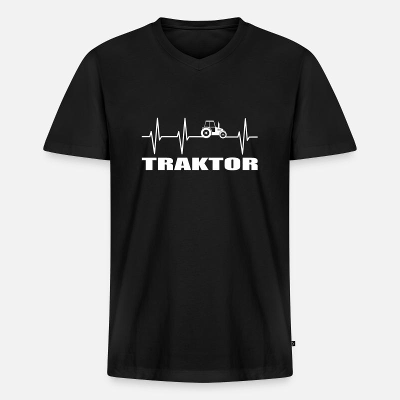 Traktor - Männer Premium Bio T-Shirt mit V-Ausschnitt - Schwarz