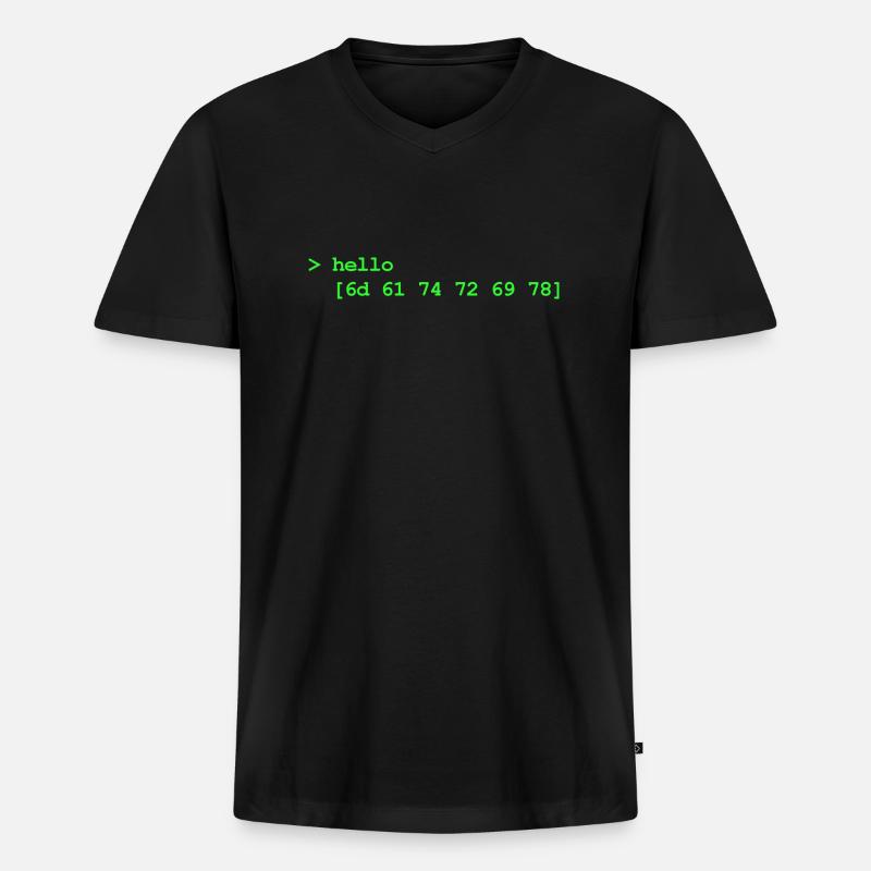 Hello Matrix hex - Männer Premium Bio T-Shirt mit V-Ausschnitt - Schwarz