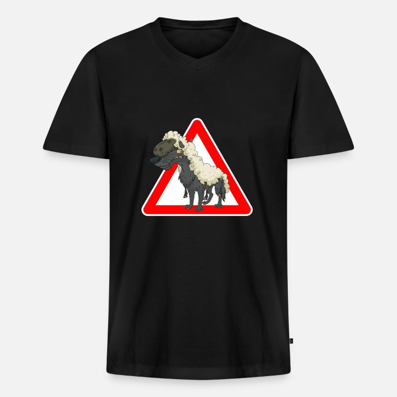 Wolf - Männer Premium Bio T-Shirt mit V-Ausschnitt - Schwarz