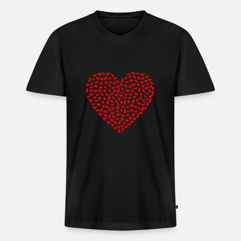 Herz Katze - Männer Premium Bio T-Shirt mit V-Ausschnitt - Schwarz