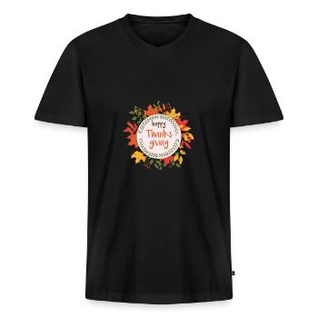 Joyeux Thanksgiving - T-shirt encolure en V Premium bio Homme - noir - Devant - Nico (187cm)