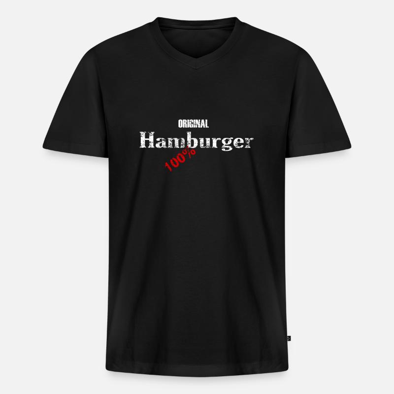 Original Hamburger - 100% - Männer Premium Bio T-Shirt mit V-Ausschnitt - Schwarz