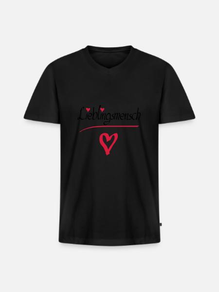 Lieblingsmensch Herz - Männer Premium Bio T-Shirt mit V-Ausschnitt - Schwarz