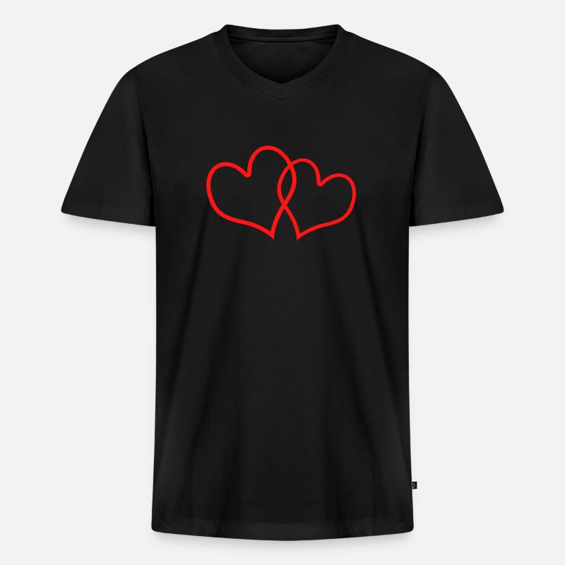 Rote Herzen - Männer Premium Bio T-Shirt mit V-Ausschnitt - Schwarz