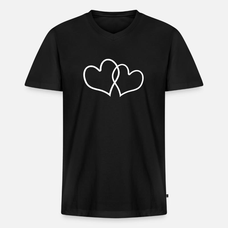 Herzen - Männer Premium Bio T-Shirt mit V-Ausschnitt - Schwarz