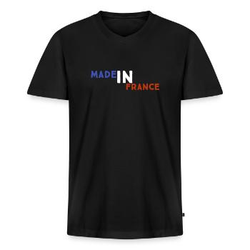 Made in France - Men's Premium Organic T-shirt with V-neck - black - Front - Nico (187cm)