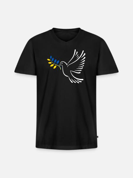 Friedenstaube Ukraine - Männer Premium Bio T-Shirt mit V-Ausschnitt - Schwarz