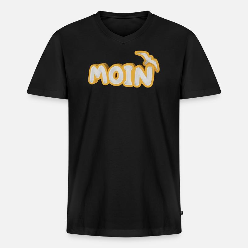 Moin mit Möwe - Männer Premium Bio T-Shirt mit V-Ausschnitt - Schwarz