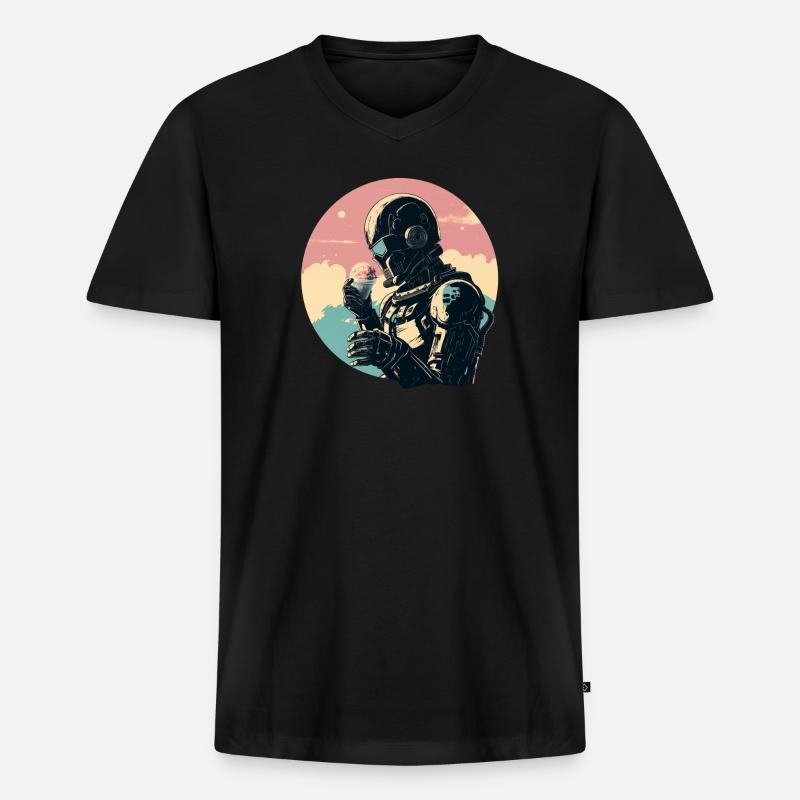 Roboter mit Eis - Männer Premium Bio T-Shirt mit V-Ausschnitt - Schwarz