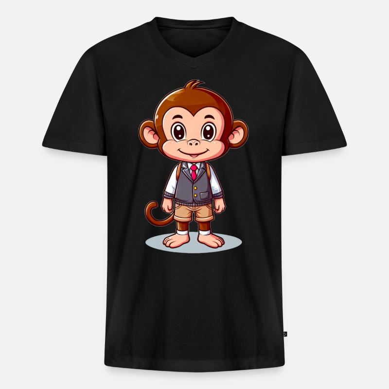 Cute Schoolboy Monkey - Männer Premium Bio T-Shirt mit V-Ausschnitt - Schwarz