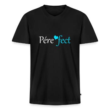 Pére-fect - T-shirt encolure en V Premium bio Homme - noir - Devant - Nico (187cm)