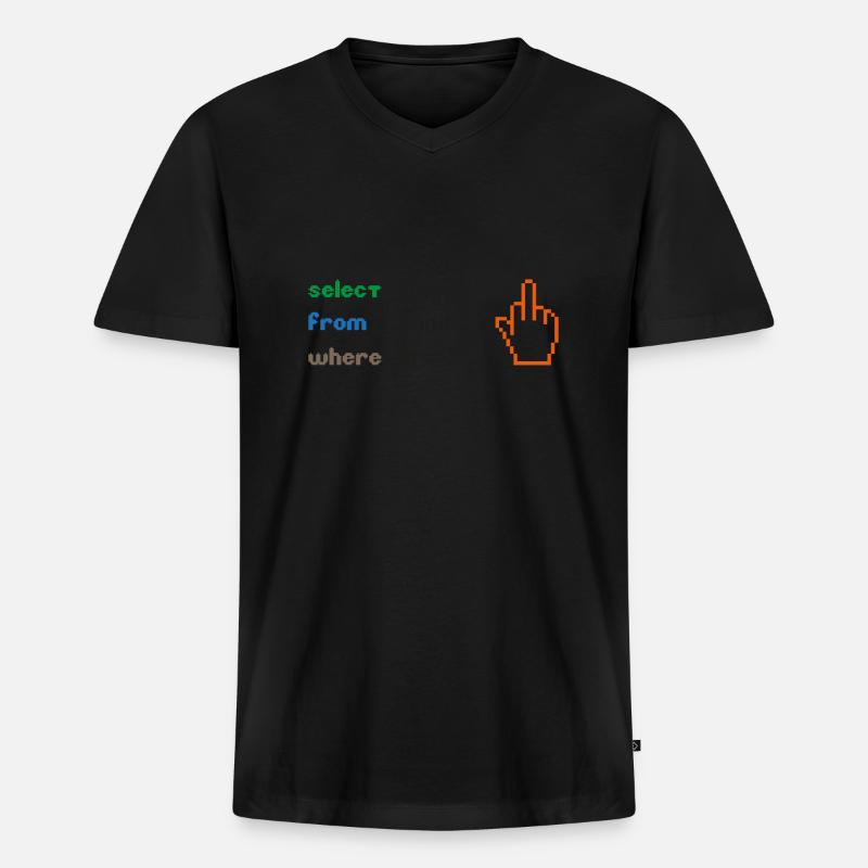 Lustige SQL-Abfrage: 8-Bit-Mittelfinger für Geeks - Männer Premium Bio T-Shirt mit V-Ausschnitt - Schwarz