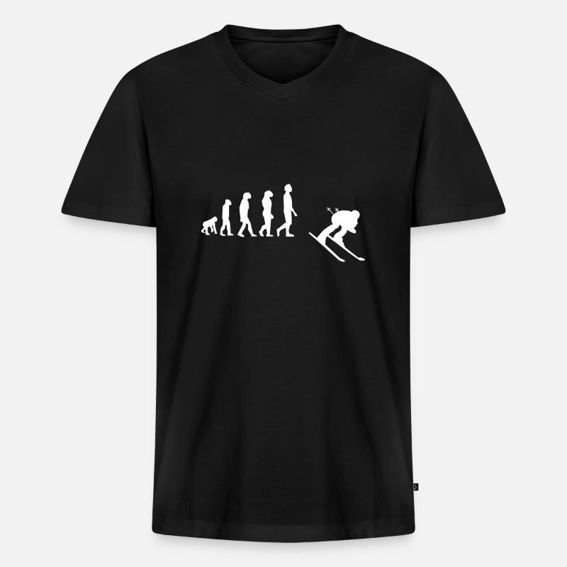 Ski-Evolution - Männer Premium Bio T-Shirt mit V-Ausschnitt - Schwarz