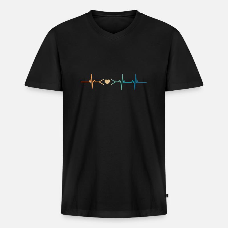 Heartbeat Coding Liebe - Männer Premium Bio T-Shirt mit V-Ausschnitt - Schwarz