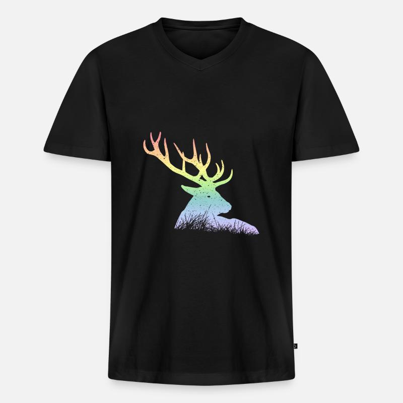 Hirsch - Männer Premium Bio T-Shirt mit V-Ausschnitt - Schwarz
