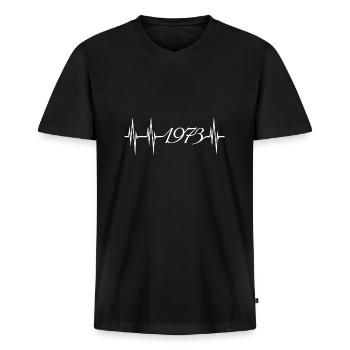 Jahrgang Geburtstag 1973, 50 Jahre, Jubiläum - Männer Premium Bio T-Shirt mit V-Ausschnitt - Schwarz - Vorne - Nico (187cm)