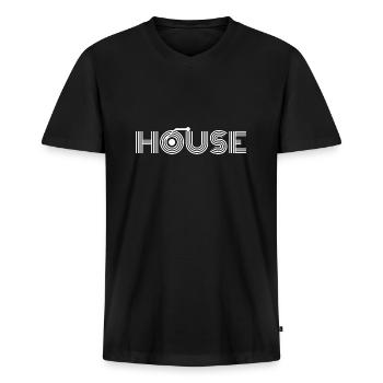 House Music - Männer Premium Bio T-Shirt mit V-Ausschnitt - Schwarz - Vorne - Nico (187cm)