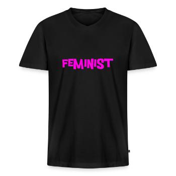 Féministe - T-shirt encolure en V Premium bio Homme - noir - Devant - Nico (187cm)