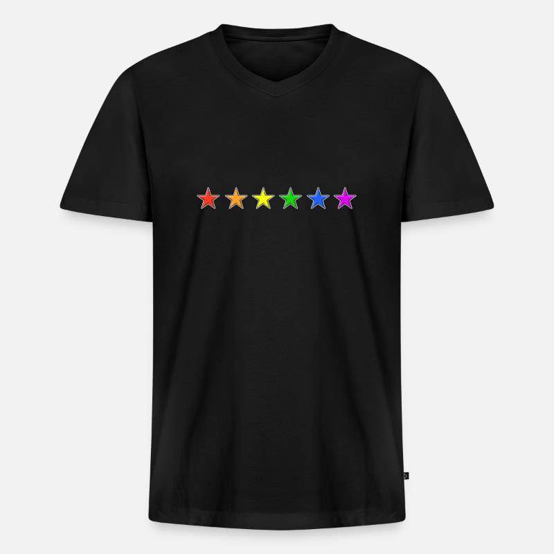 Sterne Regenbogen-Farben - Männer Premium Bio T-Shirt mit V-Ausschnitt - Schwarz
