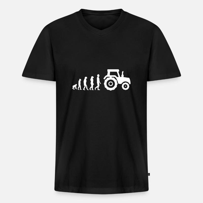 Evolution Traktor - Männer Premium Bio T-Shirt mit V-Ausschnitt - Schwarz
