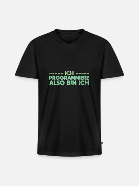 Ich Programmiere, Also Bin Ich - Männer Premium Bio T-Shirt mit V-Ausschnitt - Schwarz