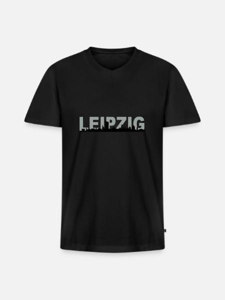 Skyline Leipzig Name - Männer Premium Bio T-Shirt mit V-Ausschnitt - Schwarz