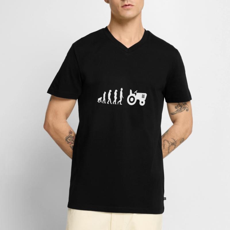Evolution Traktor Männer Premium Bio T-Shirt mit V-Ausschnitt