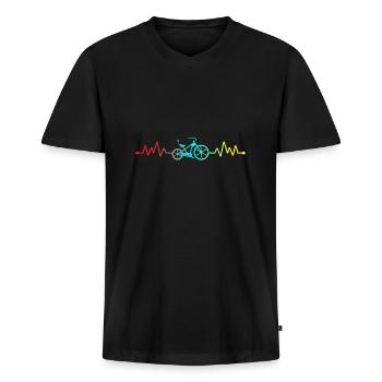 Battement de Coeur Vélo Vélo Cardio cardiaque Puls - T-shirt encolure en V Premium bio Homme - noir - Devant - Nico (187cm)