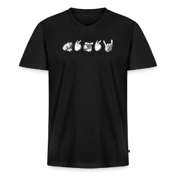 Hand-Talk-Schweigefuchs - Männer Premium Bio T-Shirt mit V-Ausschnitt - Schwarz - Vorne - Nico (187cm)