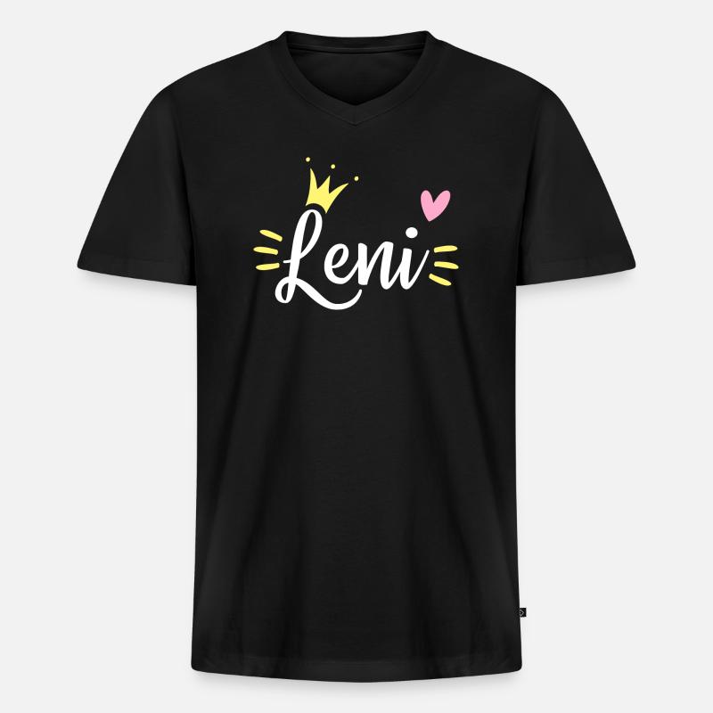 Leni Name Krone - Männer Premium Bio T-Shirt mit V-Ausschnitt - Schwarz