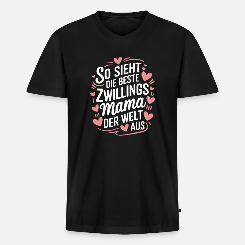 Zwillingsmama - Männer Premium Bio T-Shirt mit V-Ausschnitt - Schwarz