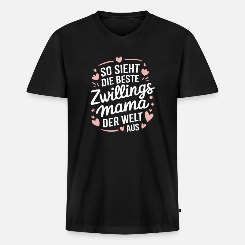 Zwillingsmama - Männer Premium Bio T-Shirt mit V-Ausschnitt - Schwarz