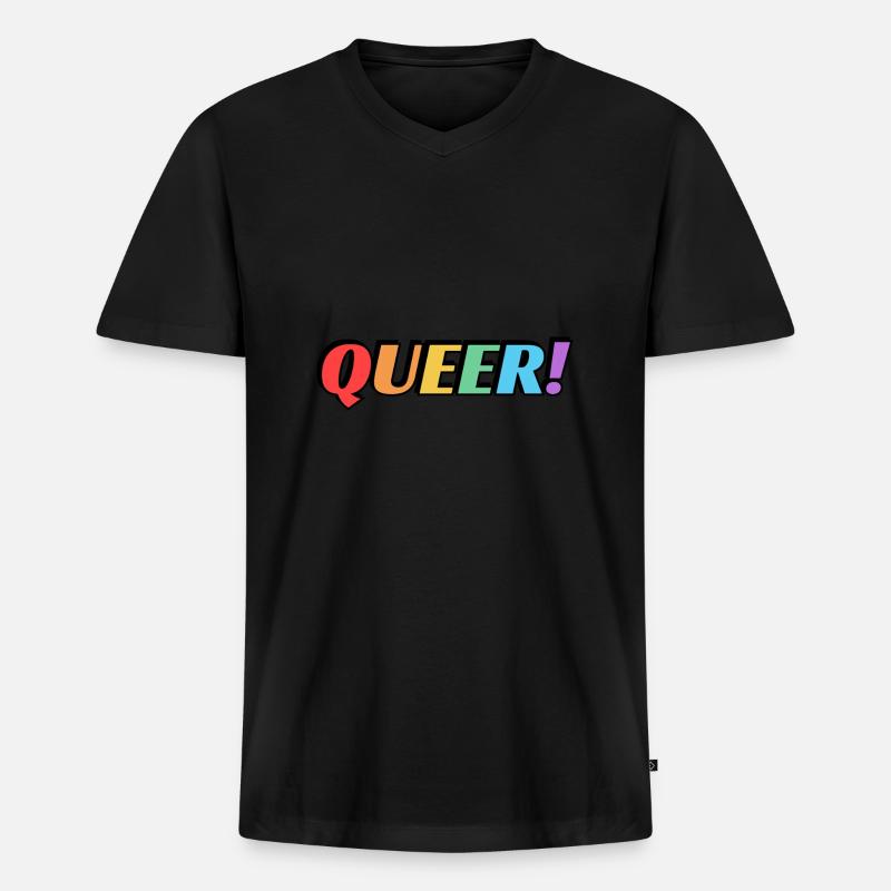 Queerer Regenbogentext - Männer Premium Bio T-Shirt mit V-Ausschnitt - Schwarz
